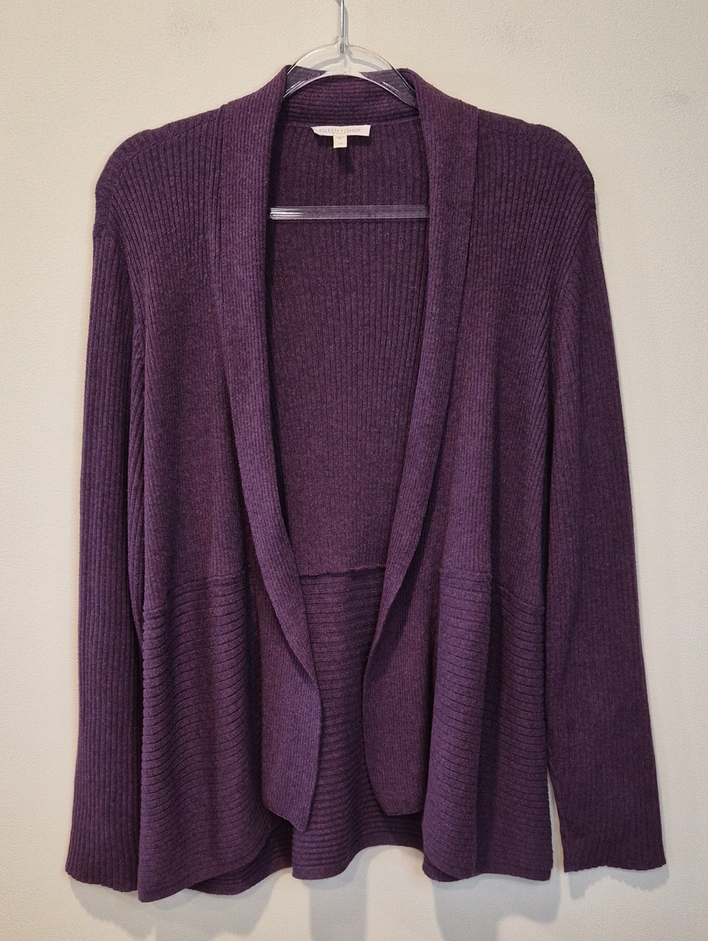 Eileen Fisher Organic Cotton Open Front Cardigan Purple 1X